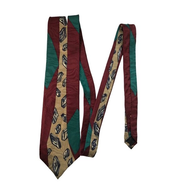 Phil Roberts New York Handmade Silk Tie Green Mauve Gold Black White Art Deco Sw - Picture 5 of 8